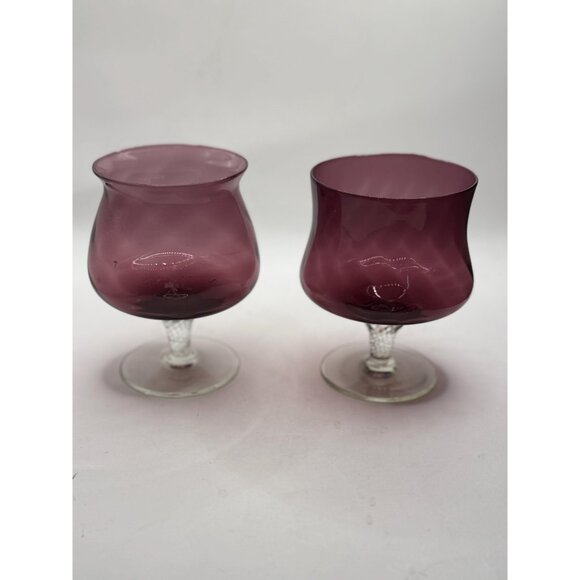 Set of 2 - Empoli Amethyst Optic Swirl Clear Twist Base Brandy Snifer/Goblet - Picture 10 of 13